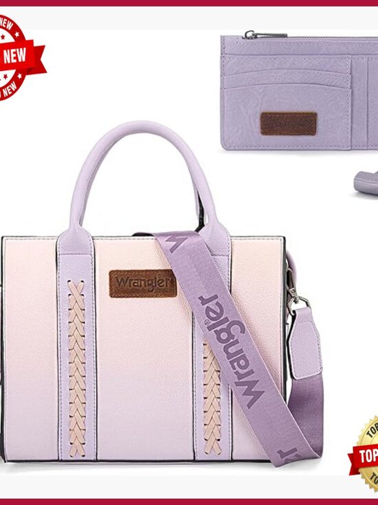 Handbags - Leather Tote Bag with RFID Wallet Set, 10.6x8.6x4.7 Inches